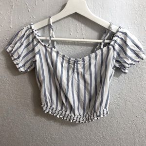 Bershka top, size SMALL, white with blue stripes